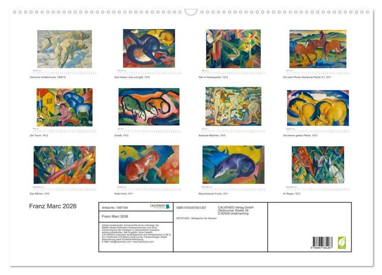 Produktbild: Franz Marc 2026 (Wandkalender 2026 DIN A2 quer), CALVENDO Monatskalender