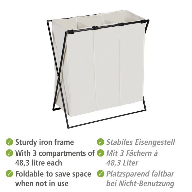 Produktbild: W&auml;schesammler Mod. Trio XL Beige, mit drei F&auml;chern