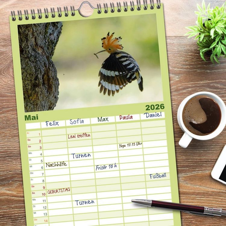 Produktbild: Familienplaner 2026 - Wiedehopf mit 5 Spalten (Wandkalender, 21 x 45 cm) CALVENDO