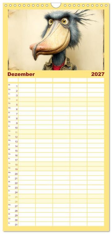 Produktbild: Familienplaner 2027 - Schr&auml;ge V&ouml;gel. Skurrile Portraits mit Charakter und Charme mit 5 Spalten (Wandkalender, 21 x 45 cm) CALVENDO