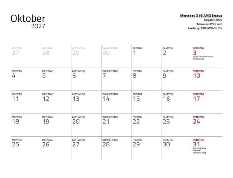 Produktbild: Supersportwagen 2027 &ndash; Eintragkalender
