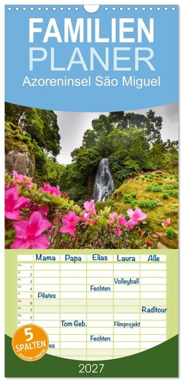 Produktbild: Familienplaner 2027 - Azoreninsel S&atilde;o Miguel mit 5 Spalten (Wandkalender, 21 x 45 cm) CALVENDO