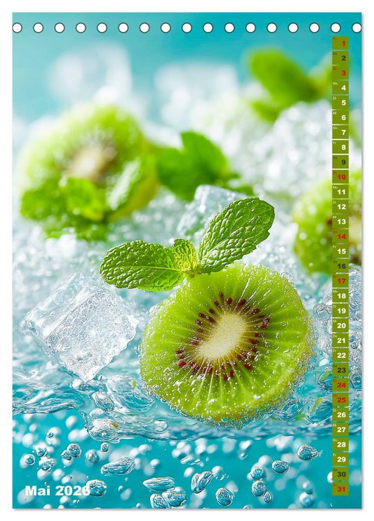 Produktbild: Fruchtige Erfrischung - K&uuml;chenkalender mit bunten Fr&uuml;chten im Wasser (Tischkalender 2026 DIN A5 hoch), CALVENDO Monatskalender