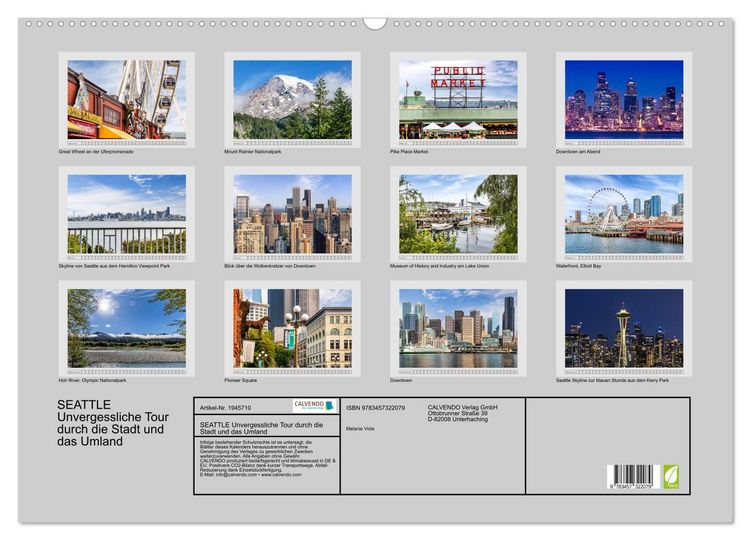 Produktbild: SEATTLE Unvergessliche Tour durch die Stadt und das Umland (Wandkalender 2026 DIN A2 quer), CALVENDO Monatskalender