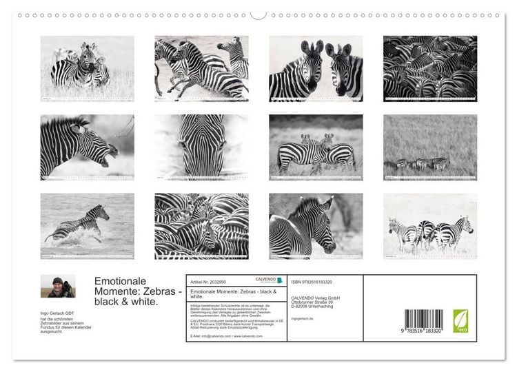 Produktbild: Emotionale Momente: Zebras - black & white. (hochwertiger Premium Wandkalender 2026 DIN A2 quer), Kunstdruck in Hochglanz