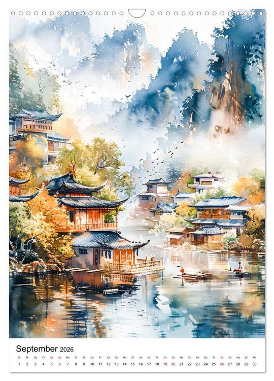 Produktbild: China in Wasserfarben - Idyllische Reise durch Traumlandschaften (Wandkalender 2026 DIN A3 hoch), CALVENDO Monatskalender
