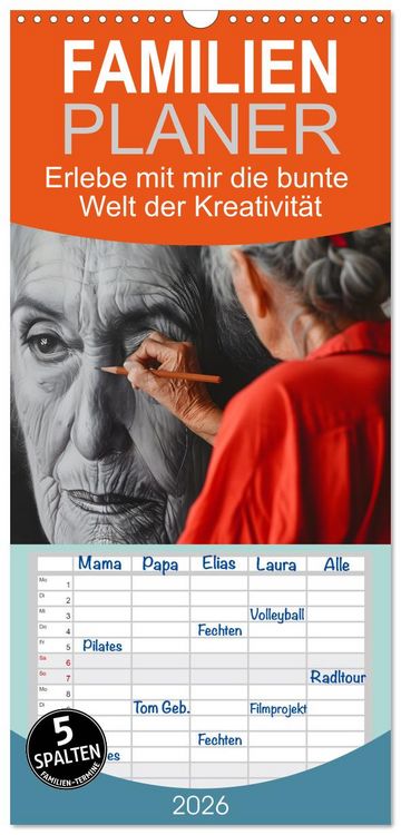 Produktbild: Familienplaner 2026 - Erlebe mit mir die bunte Welt der Kreativit&auml;t mit 5 Spalten (Wandkalender, 21 x 45 cm) CALVENDO