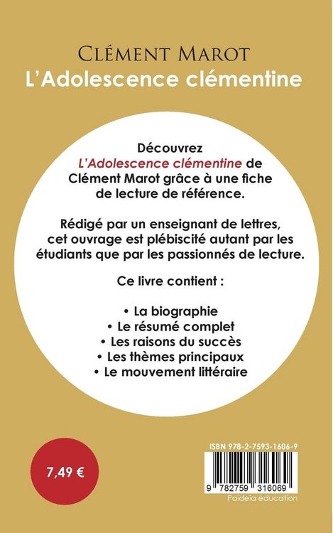 Produktbild: Fiche de lecture L'Adolescence cl&eacute;mentine de Cl&eacute;ment Marot (&Eacute;tude int&eacute;grale)