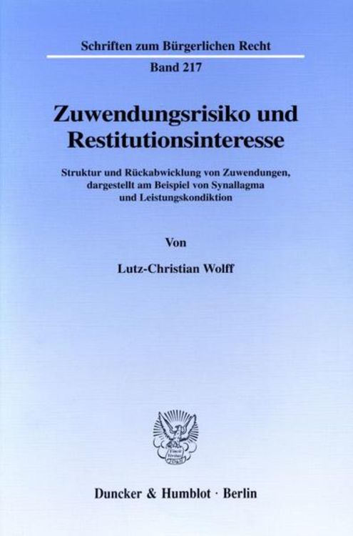 Produktbild: Zuwendungsrisiko und Restitutionsinteresse.