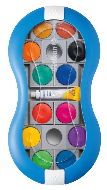 Produktbild: Pelikan Deckfarbkasten Space+ blau, 12 Farben und 1 Tube Deckwei&szlig;