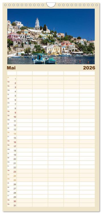 Produktbild: Familienplaner 2026 - Rhodos und Symi mit 5 Spalten (Wandkalender, 21 x 45 cm) CALVENDO
