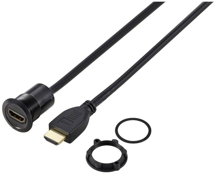 Produktbild: TRU COMPONENTS TC-11980468 HDMI Panel-Adapter Buchse HDMI-Buchse - HDMI-Stecker Schwarz Polzahl: 1 Kabell&auml;nge: 90 cm Inhalt: 1 St.
