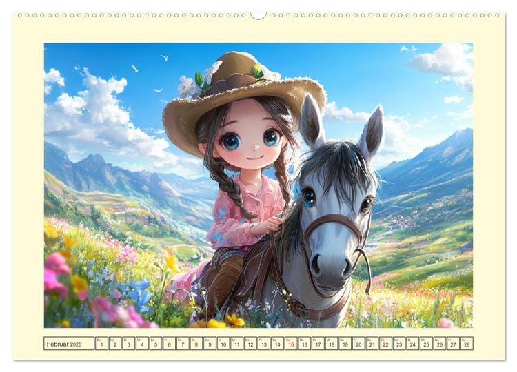Produktbild: Kleine Cowgirls. Niedliche M&auml;dchen mit tierischen Freunden (hochwertiger Premium Wandkalender 2026 DIN A2 quer), Kunstdruck in Hochglanz