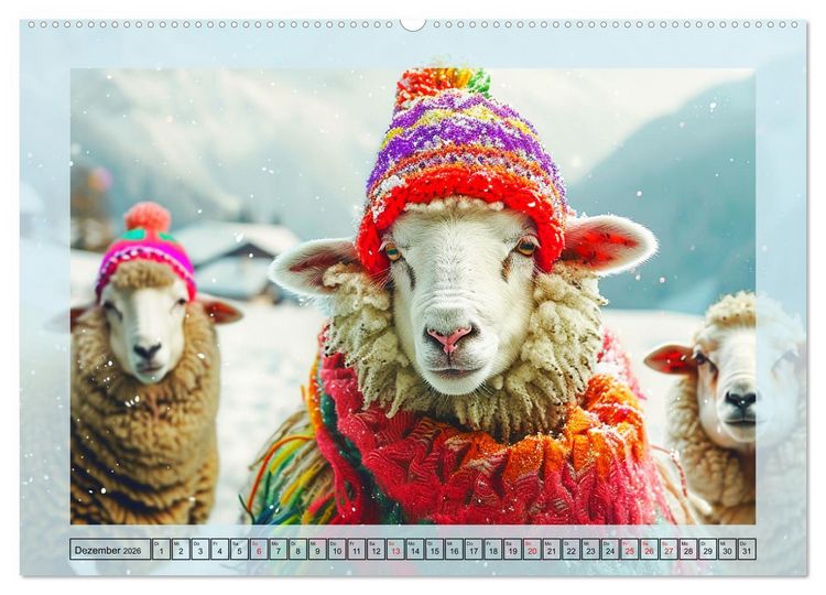 Produktbild: Bunter Schafschick. Flauschige Trendsetter zum verlieben (hochwertiger Premium Wandkalender 2026 DIN A2 quer), Kunstdruck in Hochglanz