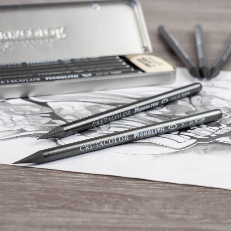 Produktbild: Cretacolor K&uuml;nstlerstifte Monolith Plus Pocket, 6er Set + Radierer