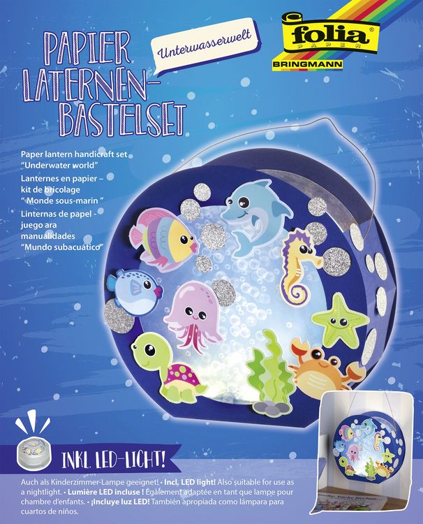 Produktbild: FOLIA Bastelset Laterne inklusive Laternenstab und LED-Licht, Unterwasserwelt