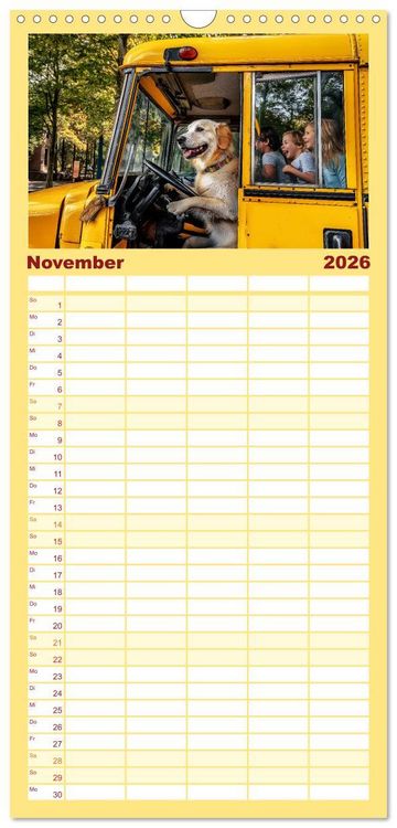Produktbild: Familienplaner 2026 - S&uuml;&szlig;e Hunde cruisen - durch das Jahr mit dem Hundekalender mit 5 Spalten (Wandkalender, 21 x 45 cm) CALVENDO