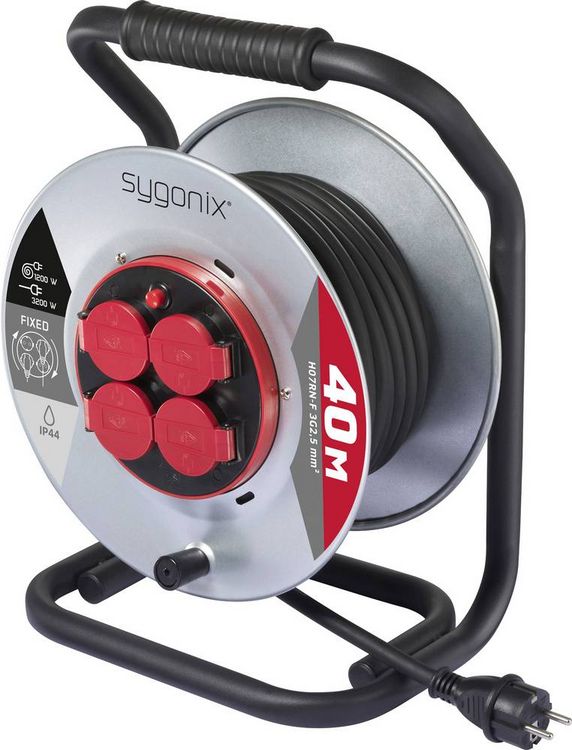 Produktbild: Sygonix SY-10236111 Kabeltrommel 40m Schwarz Schutzkontakt-Stecker
