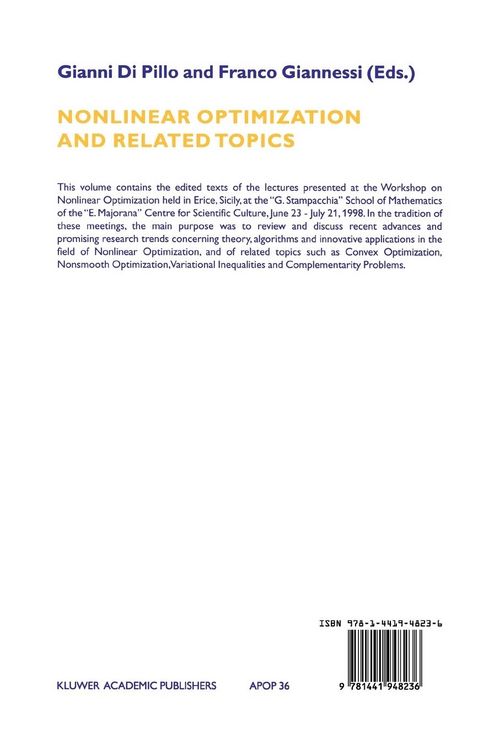 Produktbild: Nonlinear Optimization and Related Topics