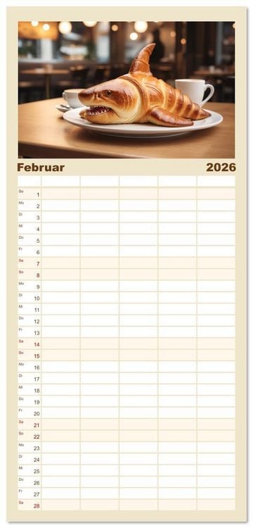 Produktbild: Familienplaner 2026 - Tierische Croissants mit 5 Spalten (Wandkalender, 21 x 45 cm) CALVENDO