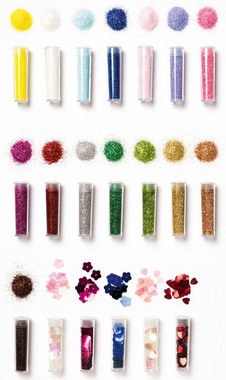 Produktbild: FOLIA&reg; Bio Glitter- und Pailletten-Set, 6 x Bio-Glitter, 4 x Pailletten mit Deko-Kleber 90 g, trocknet schnell und, glasklar, ohne Weichmacher