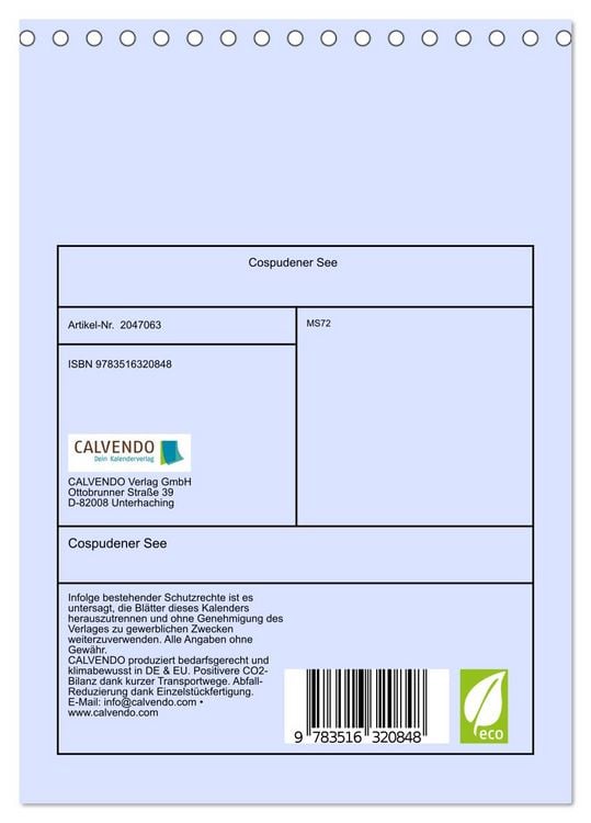 Produktbild: Cospudener See (Tischkalender 2026 DIN A5 hoch), CALVENDO Monatskalender