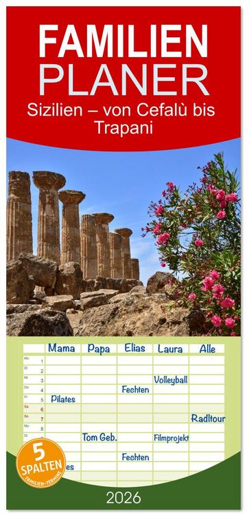 Produktbild: Familienplaner 2026 - Sizilien &ndash; von Cefal&ugrave; bis Trapani mit 5 Spalten (Wandkalender, 21 x 45 cm) CALVENDO