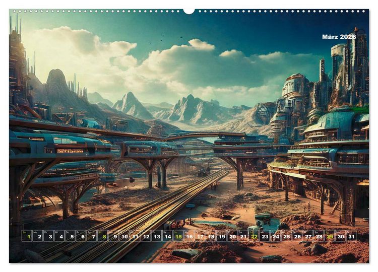 Produktbild: Pionierbauten auf fremden Planeten (hochwertiger Premium Wandkalender 2026 DIN A2 quer), Kunstdruck in Hochglanz