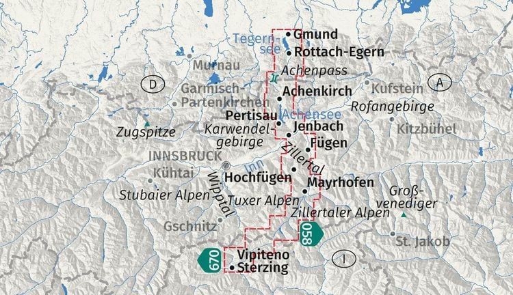 Produktbild: KOMPASS Wanderkarte 289 Die Alpen&uuml;berquerung - vom Tegernsee &uuml;ber Achensee und Zillertal nach Sterzing 1:50.000