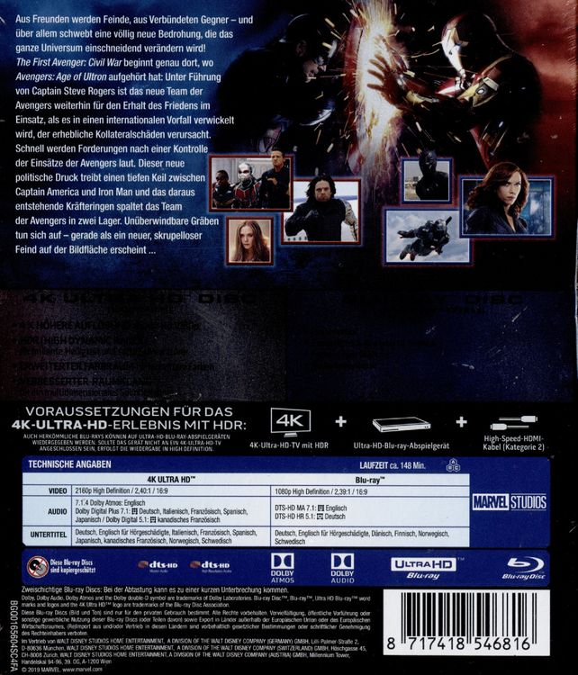Produktbild: The First Avenger: Civil War (4K Ultra HD) (+ Blu-ray 2D)
