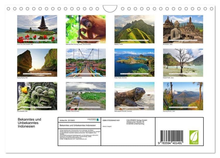 Produktbild: Bekanntes und Unbekanntes Indonesien (Wandkalender 2027 DIN A4 quer), CALVENDO Monatskalender