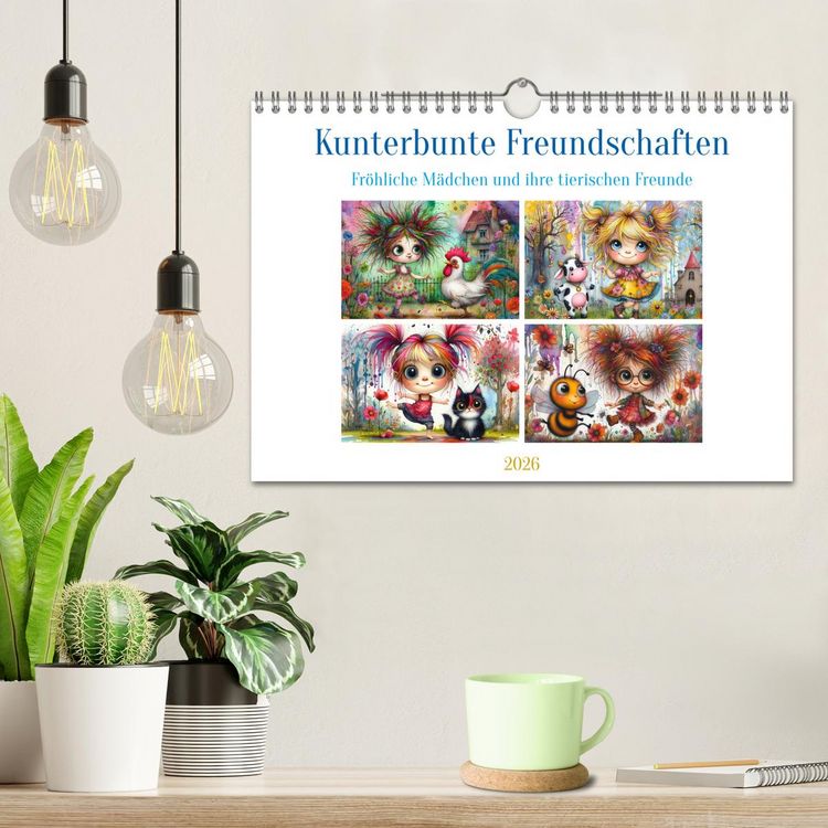 Produktbild: Kunterbunte Freundschaften - Fr&ouml;hliche M&auml;dchen und ihre tierischen Freunde (Wandkalender 2026 DIN A4 quer), CALVENDO Monatskalender