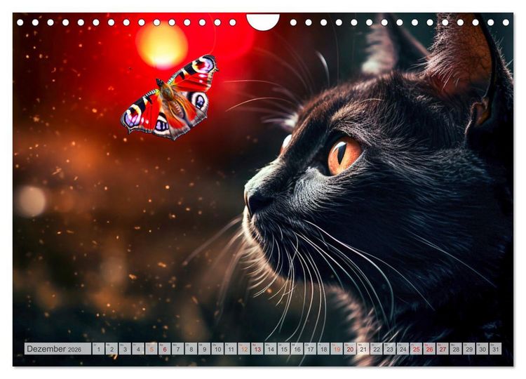 Produktbild: Die Katze und der Schmetterling (Wandkalender 2026 DIN A4 quer), CALVENDO Monatskalender