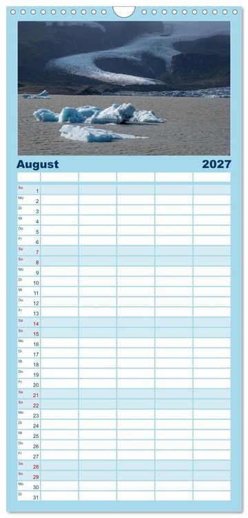 Produktbild: Familienplaner 2027 - Island - Gletscher, Wasserf&auml;lle, Hei&szlig;e Quellen mit 5 Spalten (Wandkalender, 21 x 45 cm) CALVENDO