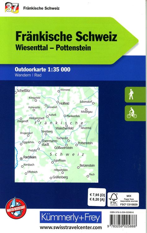 Produktbild: Fr&auml;nkische Schweiz Wiesenttal, Pottenstein Nr. 37 Outdoorkarte Deutschland 1:35 000
