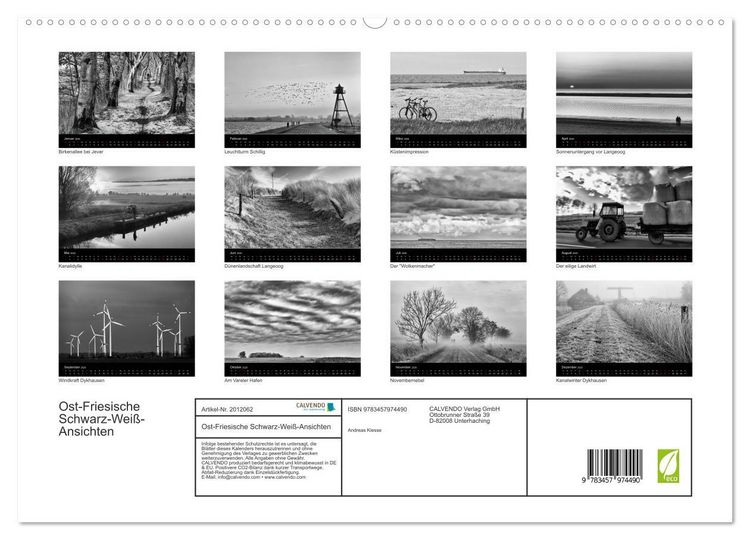 Produktbild: Ost-Friesische Schwarz-Wei&szlig;-Ansichten (hochwertiger Premium Wandkalender 2026 DIN A2 quer), Kunstdruck in Hochglanz
