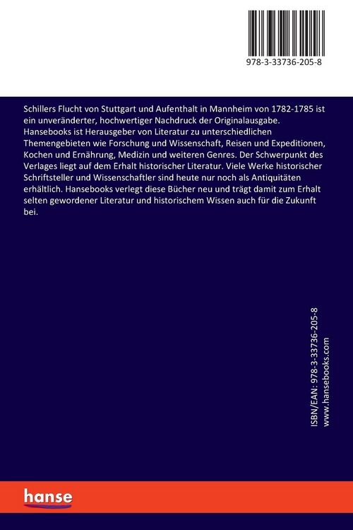 Produktbild: Schillers Flucht von Stuttgart und Aufenthalt in Mannheim von 1782-1785