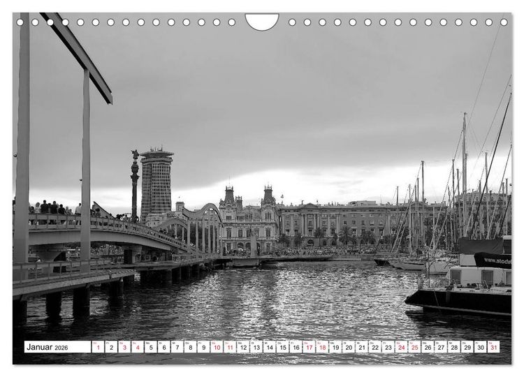 Produktbild: Barcelona Schwarz / Wei&szlig; Impressionen (Wandkalender 2026 DIN A4 quer), CALVENDO Monatskalender