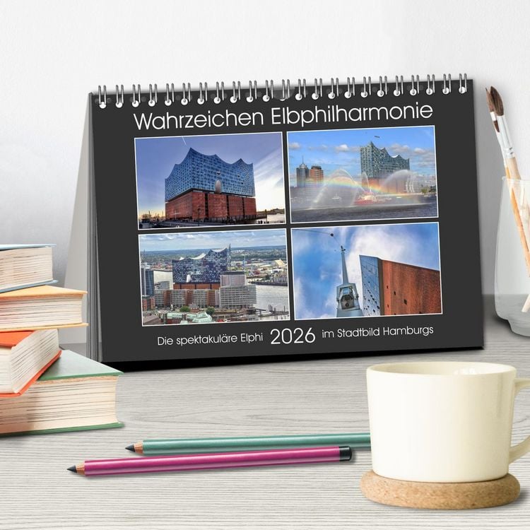 Produktbild: Wahrzeichen Elbphilharmonie (Tischkalender 2026 DIN A5 quer), CALVENDO Monatskalender