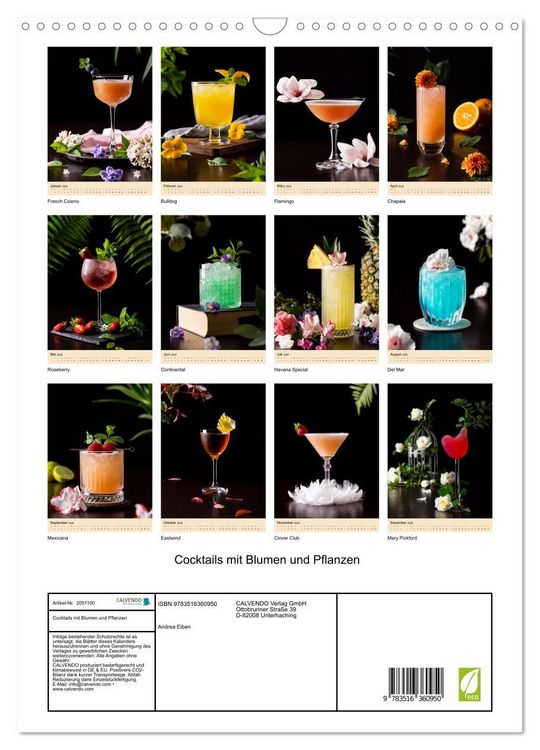 Produktbild: Cocktails mit Blumen und Pflanzen (Wandkalender 2026 DIN A3 hoch), CALVENDO Monatskalender
