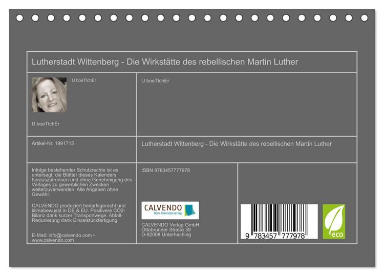 Produktbild: Lutherstadt Wittenberg - Die Wirkst&auml;tte des rebellischen Martin Luther (Tischkalender 2026 DIN A5 quer), CALVENDO Monatskalender