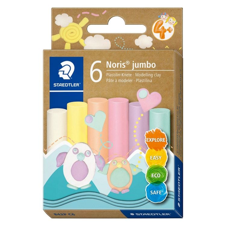 Produktbild: STAEDTLER Noris jumbo 842 Plastilin-Knete Set, pastel, 6 Knetstangen à 16,6 g, 842P C6