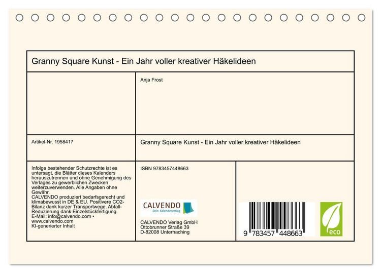 Produktbild: Granny Square Kunst - Ein Jahr voller kreativer H&auml;kelideen (Tischkalender 2026 DIN A5 quer), CALVENDO Monatskalender