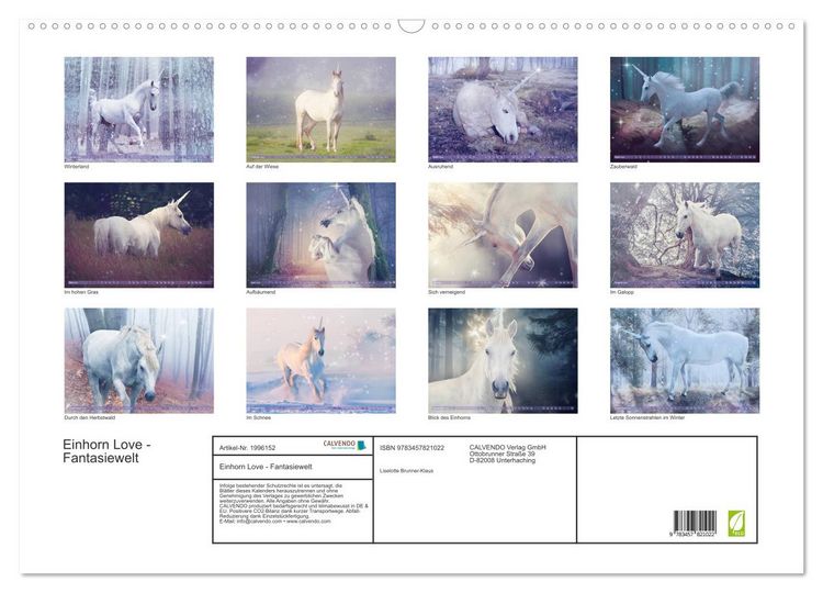 Produktbild: Einhorn Love - Fantasiewelt (Wandkalender 2026 DIN A2 quer), CALVENDO Monatskalender
