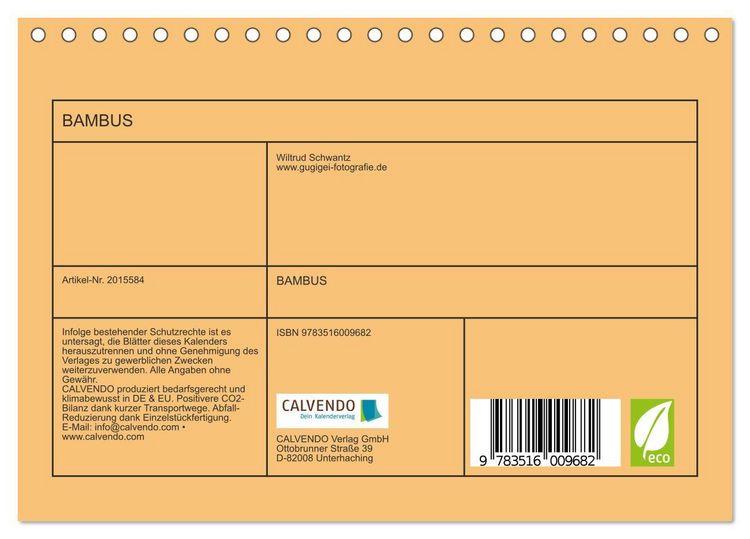 Produktbild: BAMBUS (Tischkalender 2026 DIN A5 quer), CALVENDO Monatskalender