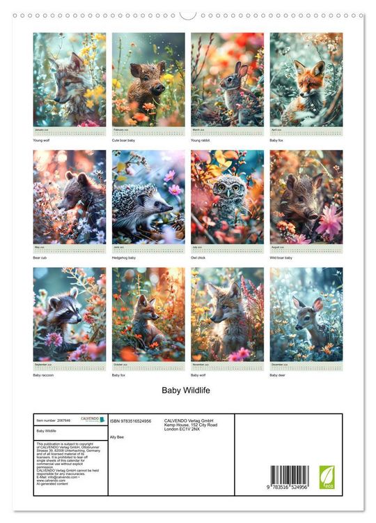 Produktbild: Baby Wildlife (High Quality Premium Wall Calendar 2026 DIN A2 portrait),CALVENDO 12 Month Wall Calendar