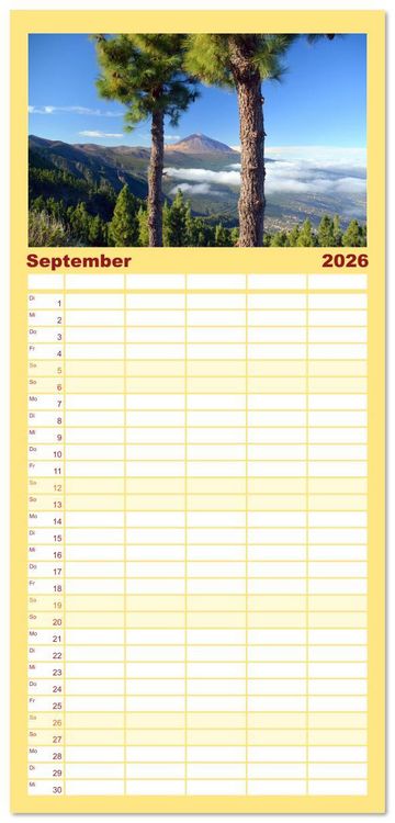 Produktbild: Familienplaner 2026 - Teneriffa - Insel der Gl&uuml;ckseligen mit 5 Spalten (Wandkalender, 21 x 45 cm) CALVENDO