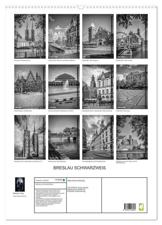 Produktbild: BRESLAU SCHWARZWEI&szlig; (Wandkalender 2026 DIN A2 hoch), CALVENDO Monatskalender