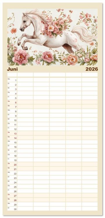 Produktbild: Familienplaner 2026 - Hufspuren im Bl&uuml;tenmeer mit 5 Spalten (Wandkalender, 21 x 45 cm) CALVENDO