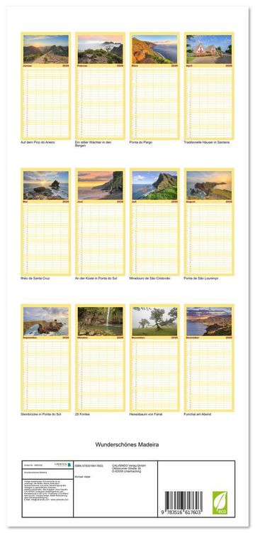 Produktbild: Familienplaner 2026 - Wundersch&ouml;nes Madeira mit 5 Spalten (Wandkalender, 21 x 45 cm) CALVENDO